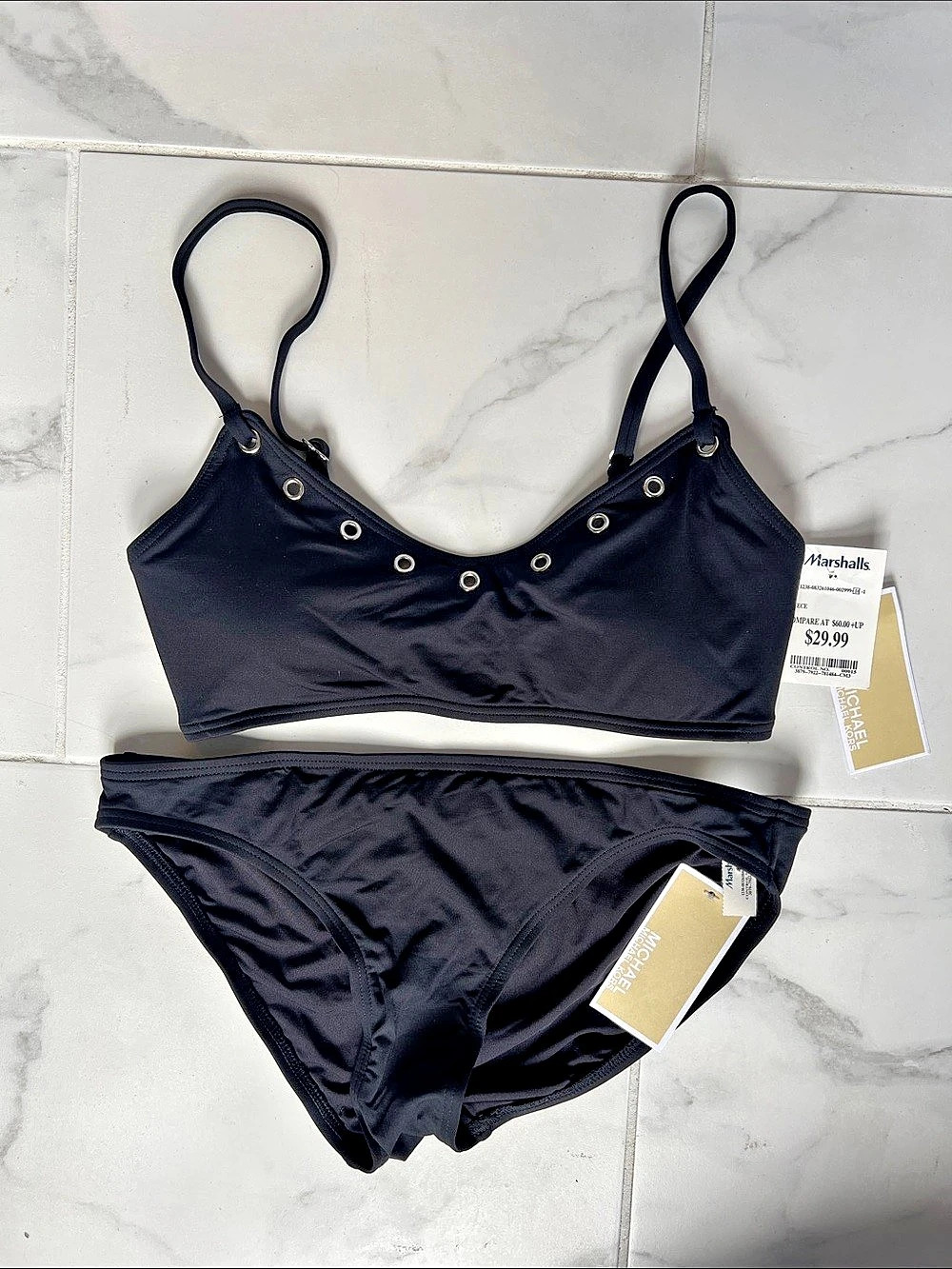 Michael Kors Grommet Halter Bikini Set Black NWT